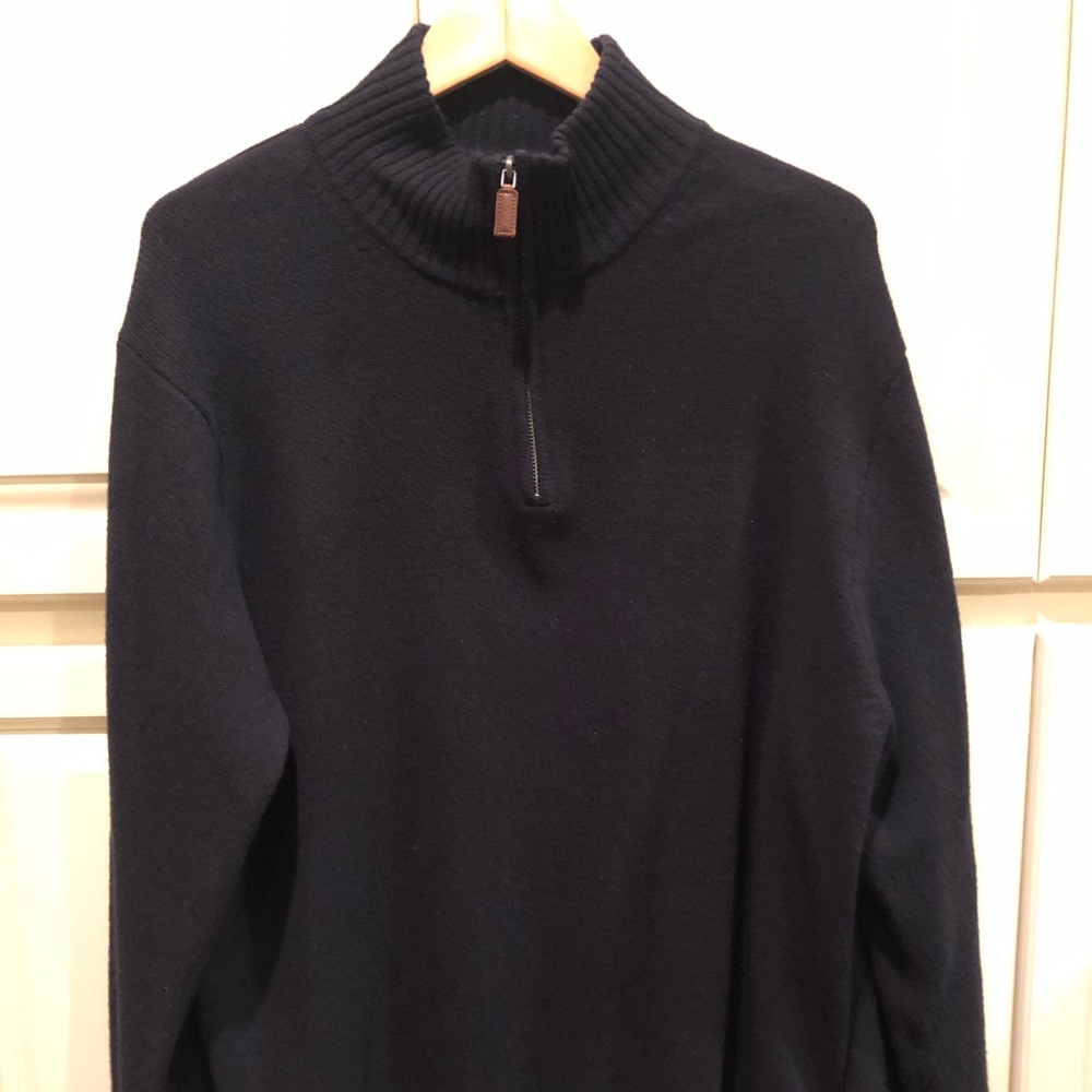 JCrew Lambswool Navy Zip Up Sweater